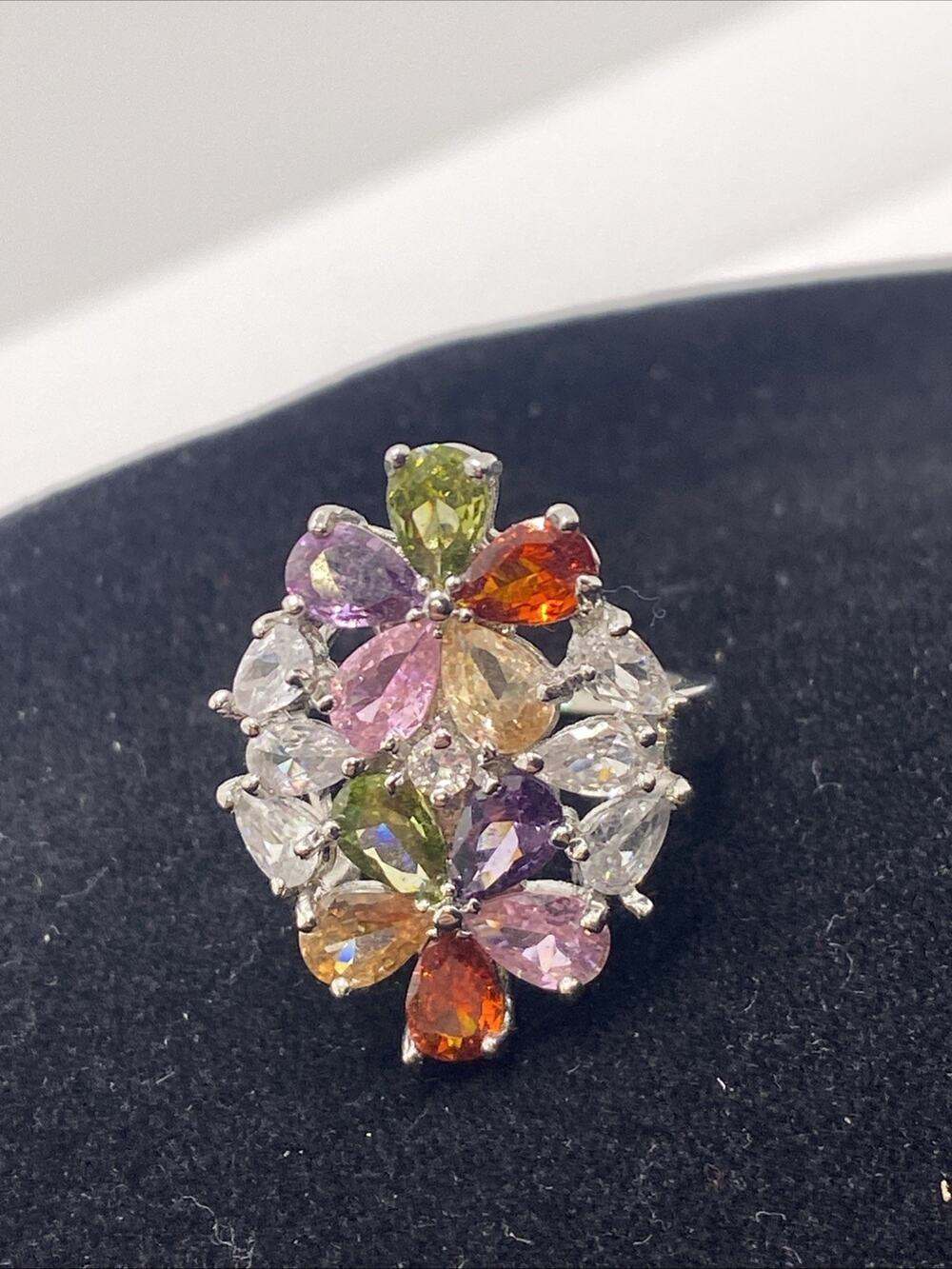 Womens Colorful Gem Ring Size 7 Silver Tone